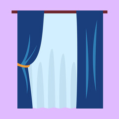 Blue curtains on the window ledge