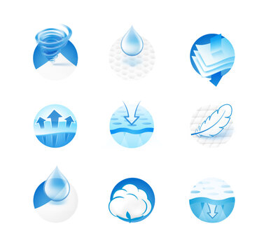 A set of icons for the absorbent material. Perfect for feminine pads, baby diapers, tissues, etc. EPS10.	