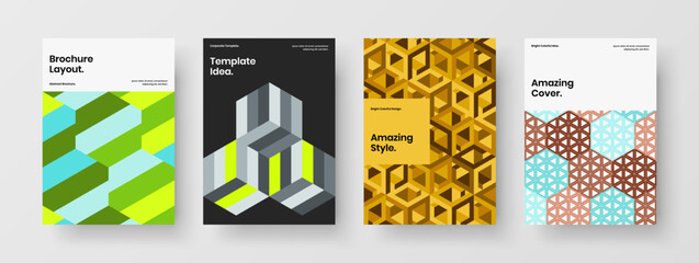 Modern geometric tiles handbill layout composition. Fresh corporate cover vector design illustration set.