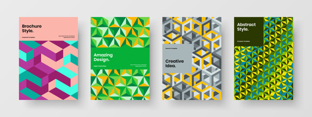 Amazing mosaic shapes annual report layout collection. Isolated booklet vector design template set.