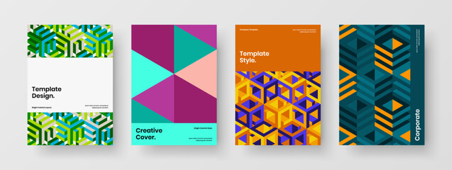 Multicolored geometric pattern brochure illustration set. Fresh pamphlet A4 design vector concept bundle.