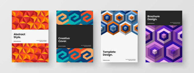 Simple company cover A4 vector design illustration bundle. Amazing geometric shapes postcard template composition.