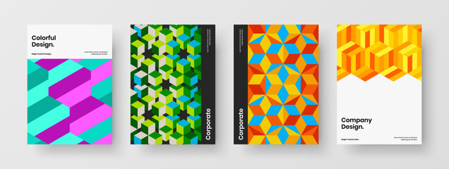 Modern geometric tiles leaflet layout composition. Amazing book cover A4 vector design template bundle.