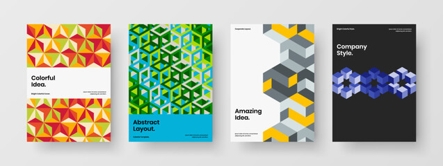 Premium geometric shapes postcard layout collection. Creative leaflet design vector concept composition.