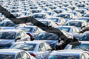 The concept of a decline in car production or prices. Manufacturing crisis or recession crisis in...