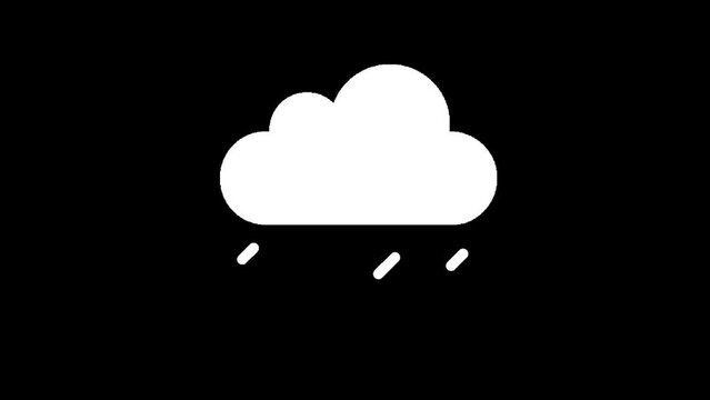 An animated weather icon created in flat design style that contains a rainy cloud with thunder.