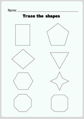 High Resolution Printable Shapes Tracing Worksheets for Kindergarten and Preschool Kids, Shapes Practise Printable Templates.
