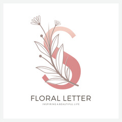 Floral letter S logo design for Luxury, Restaurant, Royalty, Boutique, Hotel, Jewelry, Fashion and other vector illustration for business and company