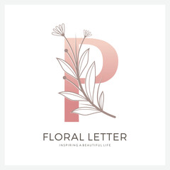 Minimalist Floral letter P logo design for Luxury, Restaurant, Royalty, Boutique, Hotel, Jewelry, Fashion and other vector illustration for business and company