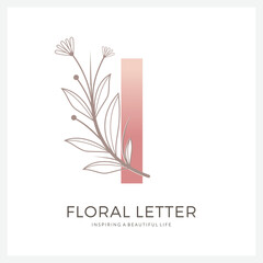 Floral letter I logo design for Luxury, Restaurant, Royalty, Boutique, Hotel, Jewelry, Fashion and other vector illustration for business and company