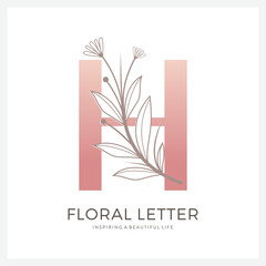 Floral letter H logo design for Luxury, Restaurant, Royalty, Boutique, Hotel, Jewelry, Fashion and other vector illustration for business and company