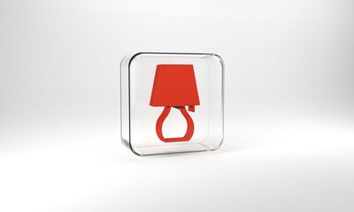 Red Table lamp icon isolated on grey background. Night light. Glass square button. 3d illustration 3D render