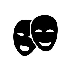 Theatrical masks. Vector art. Minimal black silhouette theatrical masks isolated in white background