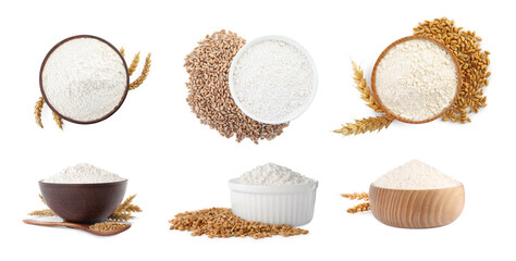 Set with wheat flour on white background. Banner design