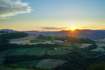 Sunset over Emilia Romagna hills, Italy