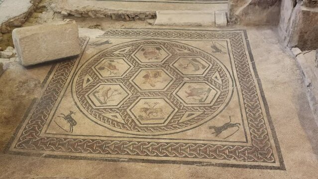 Archaeological excavation mosaics of a Roman house, Domus del Chirurgo. Rimini, Italy