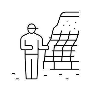 Retaining Wall Installation Repair Line Icon Vector Illustration