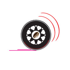 Tire and wheel with a coffee bean in the center. Flat vector design icon