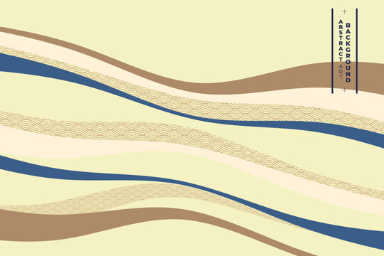 abstract modern art  stream flow line in blue bround gradient gold on cream background wallpaper can be use for notebook cover website template travel brochure vector eps.