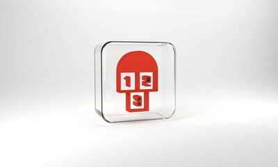Red Hopscotch icon isolated on grey background. Children asphalt coating drawing. Glass square button. 3d illustration 3D render