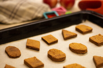 Geometric shaped cookies on baking paper