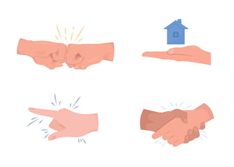Naklejka premium Property purchaser interaction semi flat color vector hand gesture set. Editable pose. Human body part on white. Cartoon style illustration for web graphic design, animation, sticker pack collection