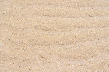 Fototapeta na wymiar Sand texture. Sandy beach for background. Top view. Natural sand stone texture background. Wavy sand background for summer designs.
