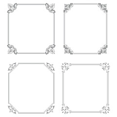 Set of decorative frames Elegant vector element for design in Eastern style, place for text. Floral gray and white borders. Lace illustration for invitations and greeting cards
