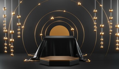 3D rendering of blank product background for cream cosmetics Modern black podium background