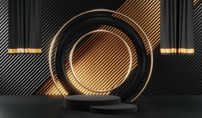3D rendering of blank product background for cream cosmetics Modern black podium background