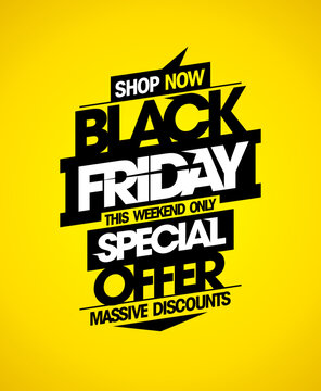 Black friday sale, special offer, massive discounts, vector poster or web banner