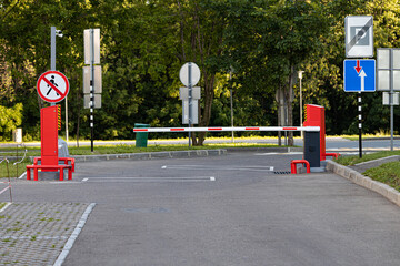 exit from the parking lot equipped with a barrier