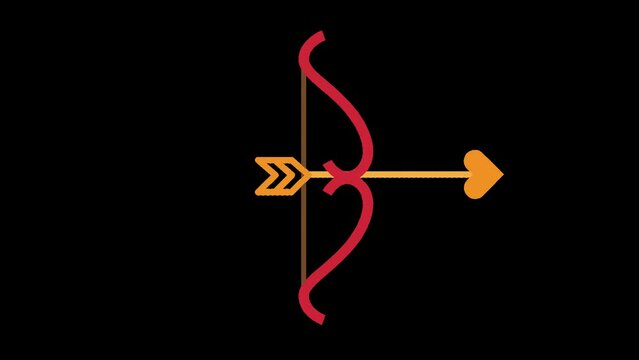 An animation of Cupid's bow and arrow. A golden arrow gets loaded into the red arrow and gets fired.