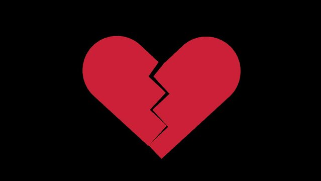 An animated icon of a broken heart. Starts whole and then breaks in the middle.