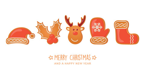 christmas greeting card with cookies gingerbread set sweet decoration