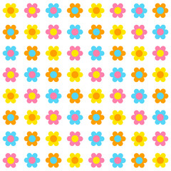 Cute Beautiful Ditsy Flowers Geometric Colorful Color Floral Illustration Vector Seamless Pattern Texture Textile Fabric Print White Background paper, cover, fabric, interior decor