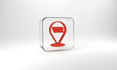 Red Virtual reality icon isolated on grey background. Futuristic VR head-up display design. Glass square button. 3d illustration 3D render
