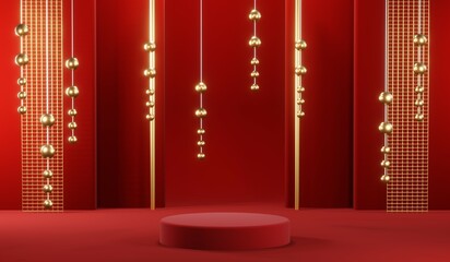 3D rendering of blank product background for cream cosmetics Modern red podium background