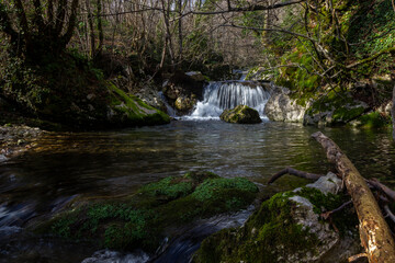 detail of waterfall on mountain canyon sassinoro