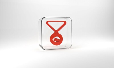 Red Medallion on a chain with eye icon isolated on grey background. Magic amulet with eye. Glass square button. 3d illustration 3D render