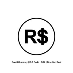 Brazil Currency, BRL, Brazilian Real Icon Symbol. Vector Illustration