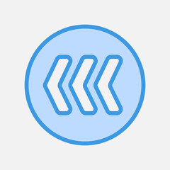Fast backward arrow icon in blue style, use for website mobile app presentation