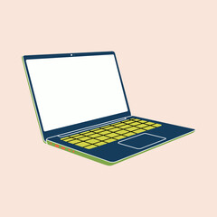 Abstract flat line laptop style. Minimalist trendy isolated illustration for sticker, patch, icon, print. Device, technology, monitor, keyboard. Work from home, freelance, distance learning.