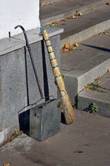 accessories for cleaning near the street stairs