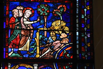 vitrail sur la fa&ccedil;ade sud de la cath&eacute;drale de Chartres (France)