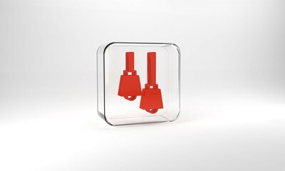 Red Lamp hanging icon isolated on grey background. Ceiling lamp light bulb. Glass square button. 3d illustration 3D render
