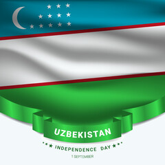 uzbekistan independence day greeting with realistic flag background template design
