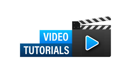 Naklejka premium Video tutorials icon concept. Study and learning background, distance education and knowledge growth. Video conference and webinar icon, internet and video services. Vector illustration.