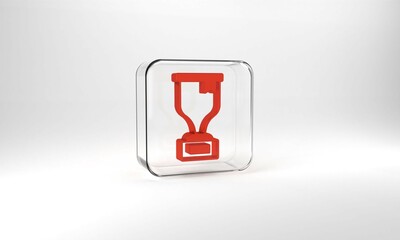 Red Award cup icon isolated on grey background. Winner trophy symbol. Championship or competition trophy. Sports achievement sign. Glass square button. 3d illustration 3D render