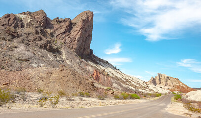 Rock mountain and road view at Big Bend National Park Texas
